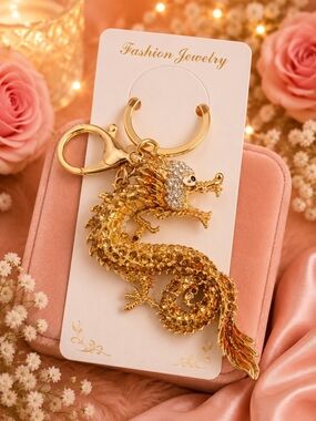 Gold Dragon Keychain Charm - Fashion Jewelry
